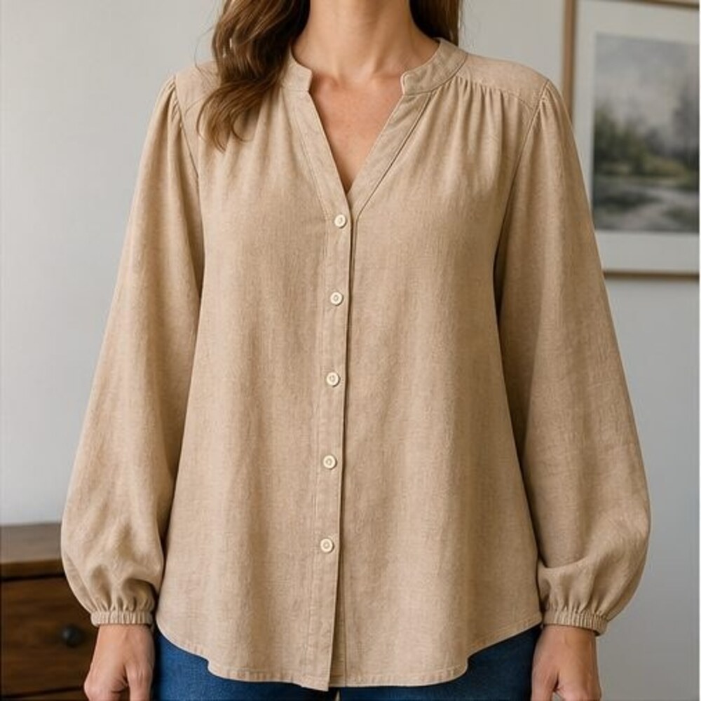 Camel Button Blouse - Picture 2 of 6